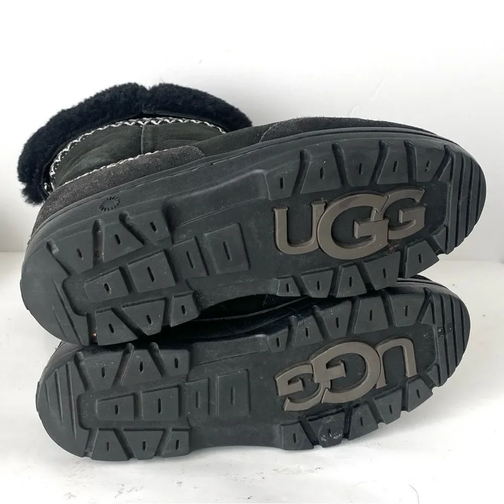 WOMEN'S UGG SUNDANCE REVIVAL BRAID BLACK TALL BOOT Sz 6 Boho Western Winter